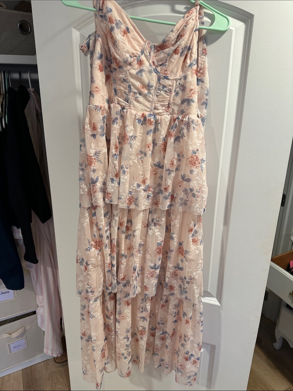 Lulu's Blush Floral Tiered High-Low Maxi Dress